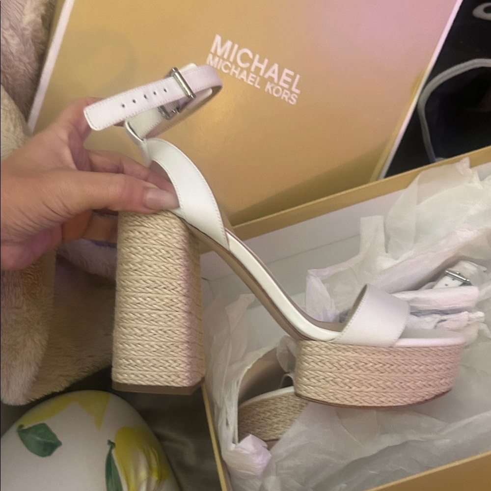 Michael Kors White and Tan Platform Heels